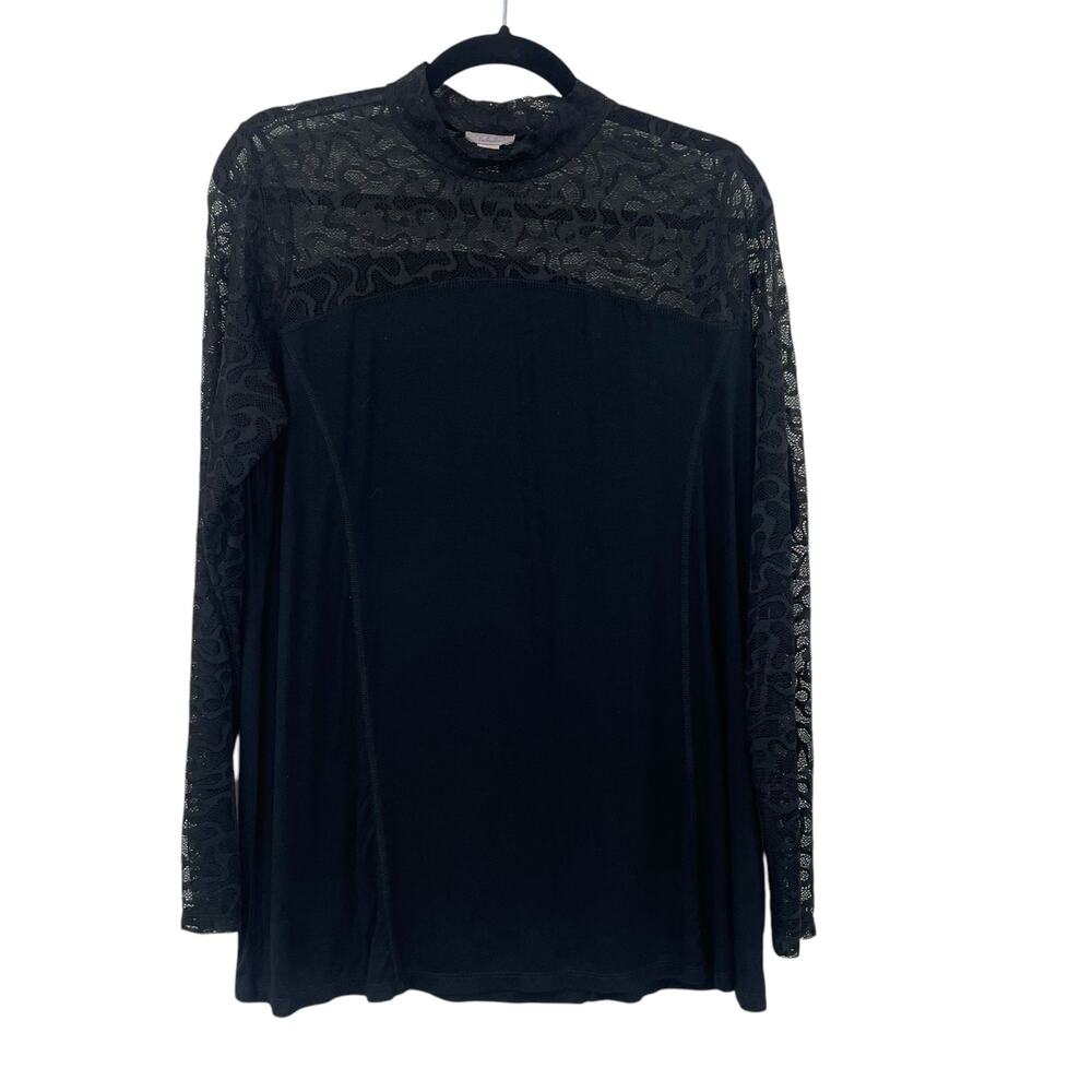 Logo Layers Lace Cut Out Long Sleeve Top Black Womens Medium